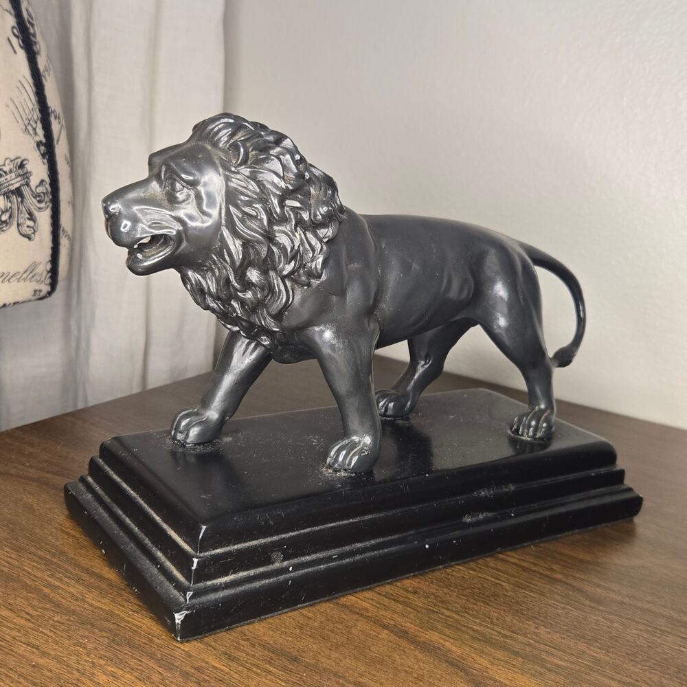 Majestic Standing Lion Statue Figurine - Heavy Faux Bronze Resin Doorstop 10"